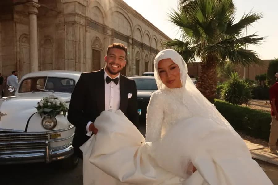 A bride and groom on their wedding day