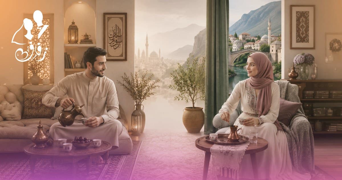 زوجان مسلمان مبتسمان يحييان الكاميرا